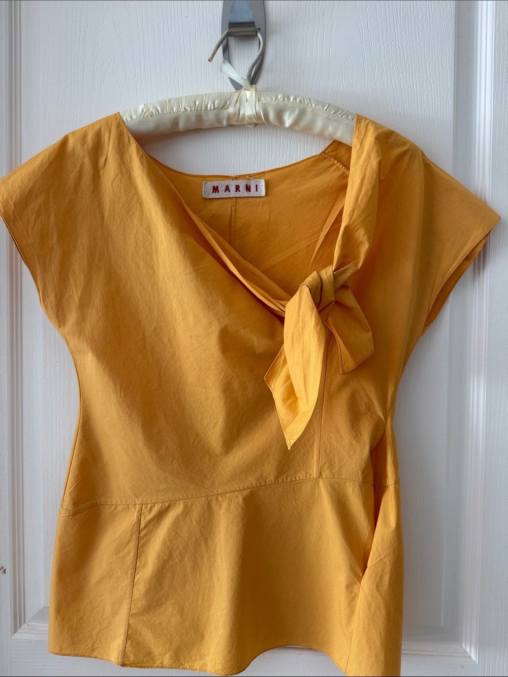 Marni Mustard Tie-Neck Cap Sleeve Top